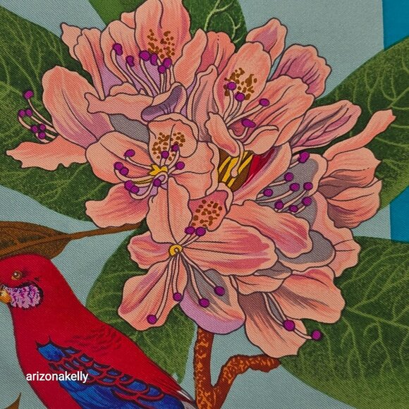 Vintage Silk Scarf Parrots Bird Hand Rolled Edges - Picture 4 of 16